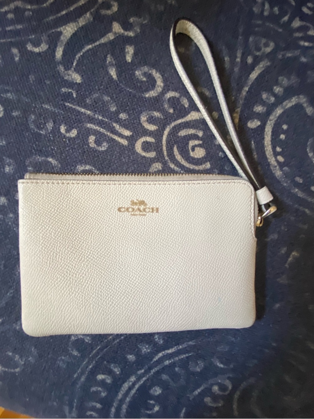 Coach Small Ivory Pebbled Leather Wristlet with Gold Logo
